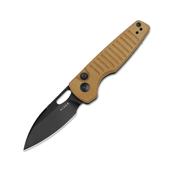 KIZER Parakeet Nitro-V Blade Micarta Handle Button Liner Lock 2.46