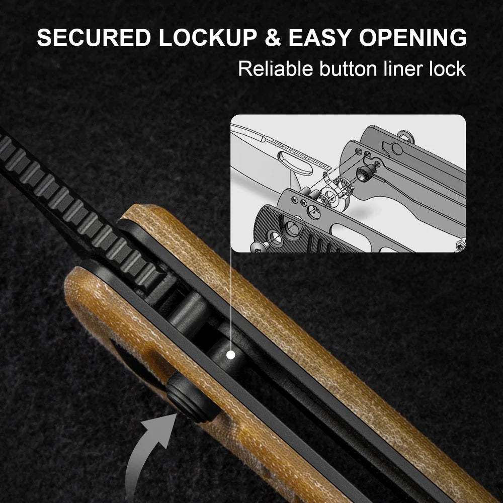 KIZER Parakeet Nitro-V Blade Micarta Handle Button Liner Lock 2.46"