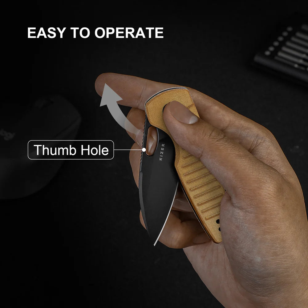 KIZER Parakeet Nitro-V Blade Micarta Handle Button Liner Lock 2.46"