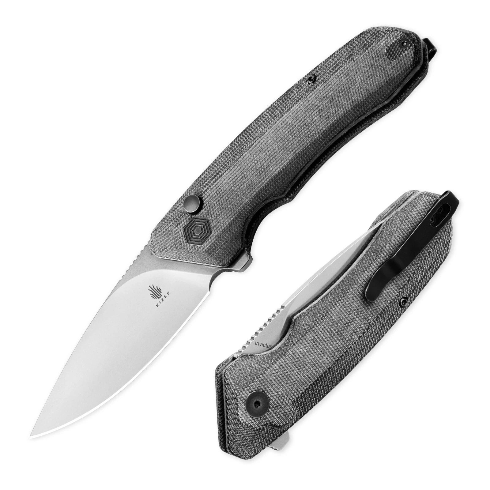 KIZER Invictus 154cm Blade Micarta Black & Button Lock 3.22"