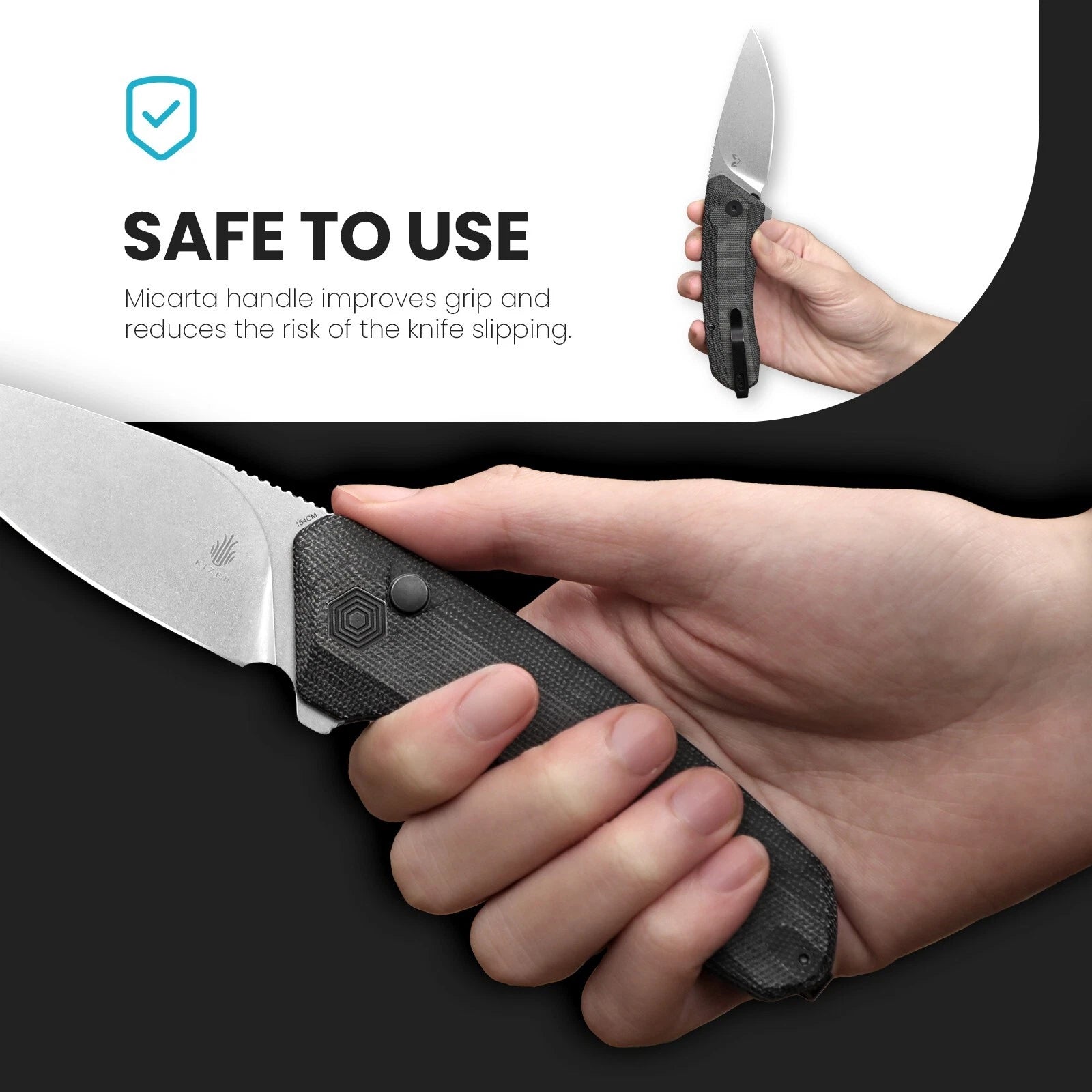 KIZER Invictus 154cm Blade Micarta Black & Button Lock 3.22"