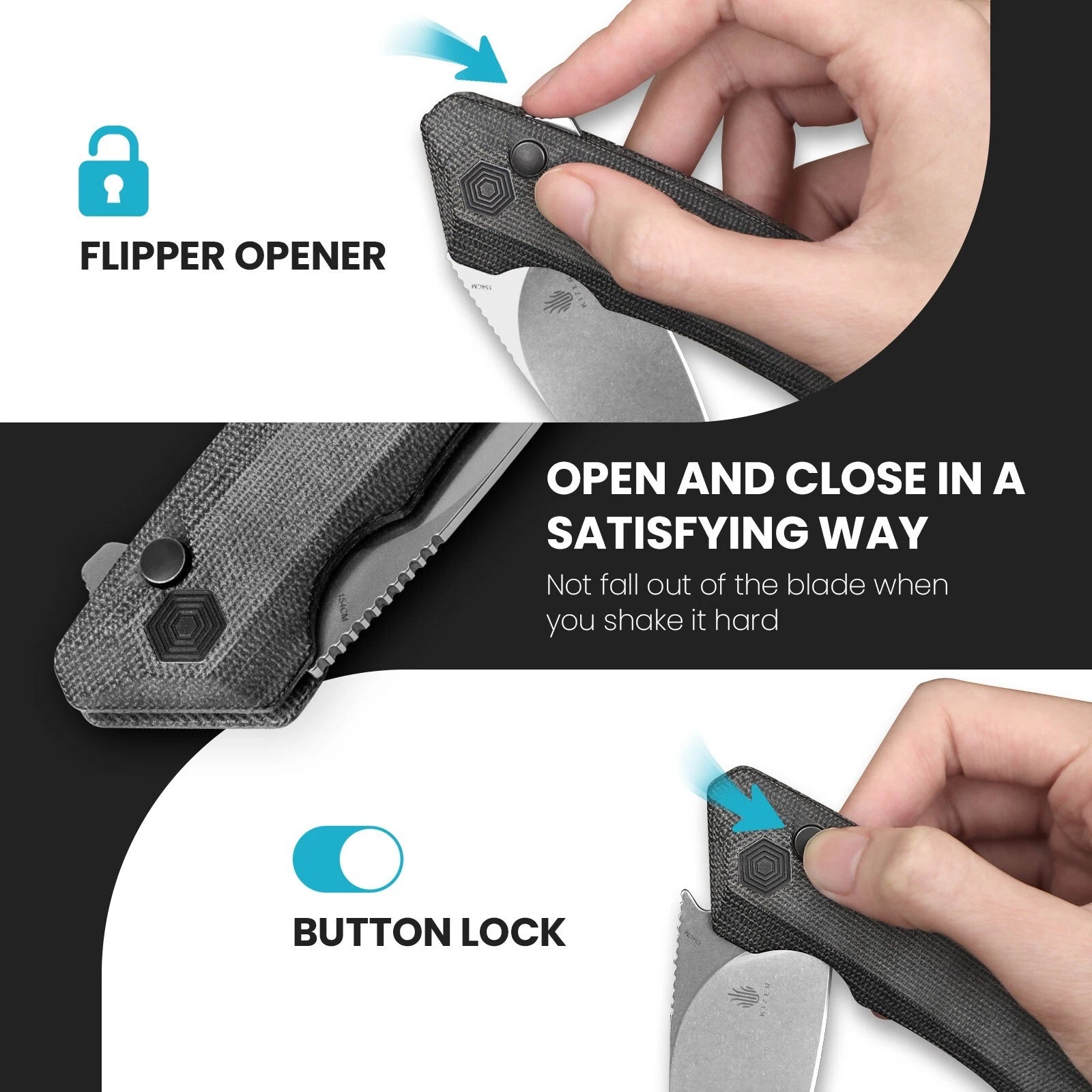 KIZER Invictus 154cm Blade Micarta Black & Button Lock 3.22"