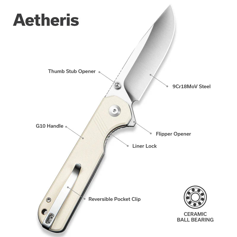 SENCUT Aetheris Ivory G10 Handle Satin finished 9Cr18MoV Blade 3.68"
