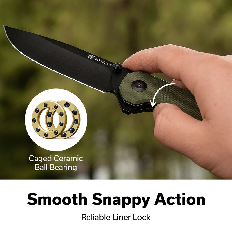 SENCUT Aetheris OD Green G10 Handle Black 9Cr18MoV Blade 3.68"