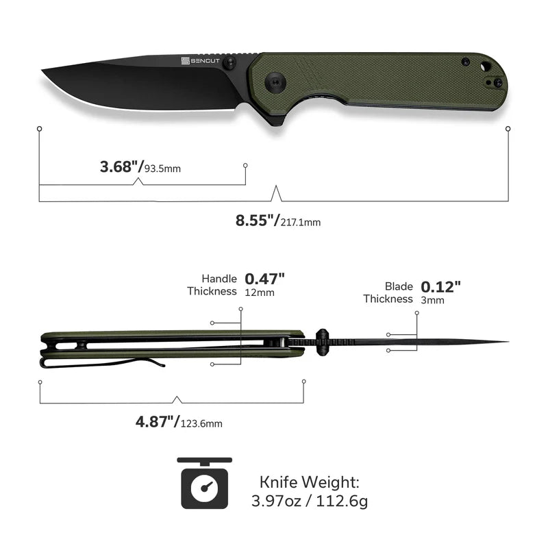 SENCUT Aetheris OD Green G10 Handle Black 9Cr18MoV Blade 3.68"