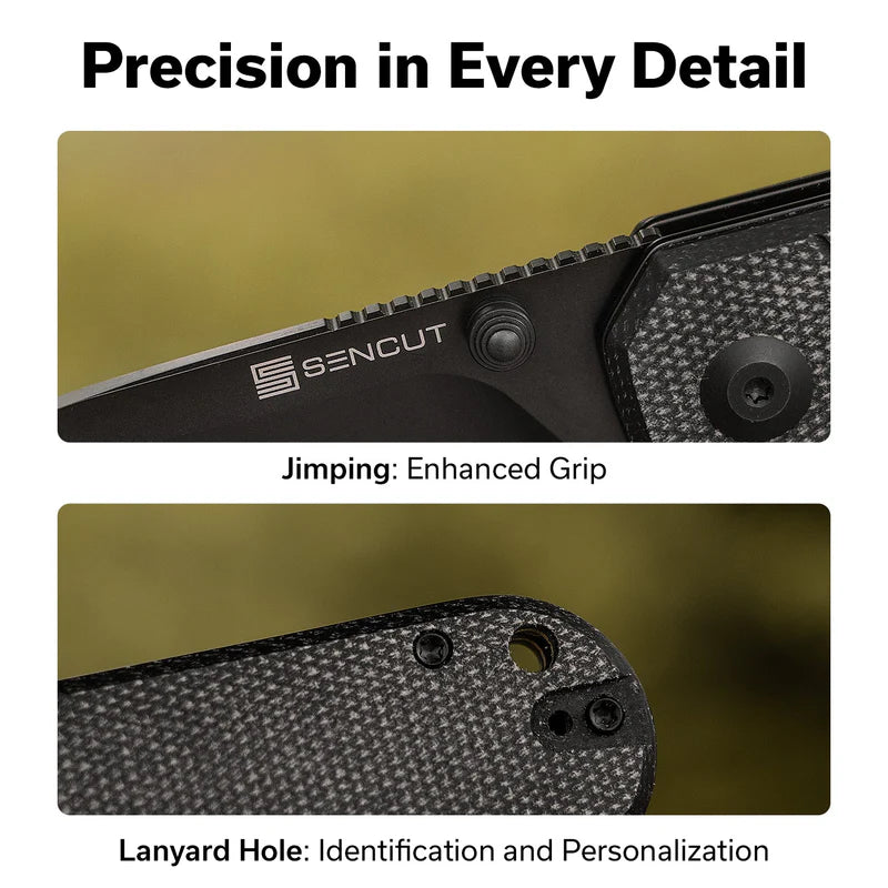SENCUT Aetheris Black Canvas Micarta Handle Black9Cr18MoV Blade 3.68"