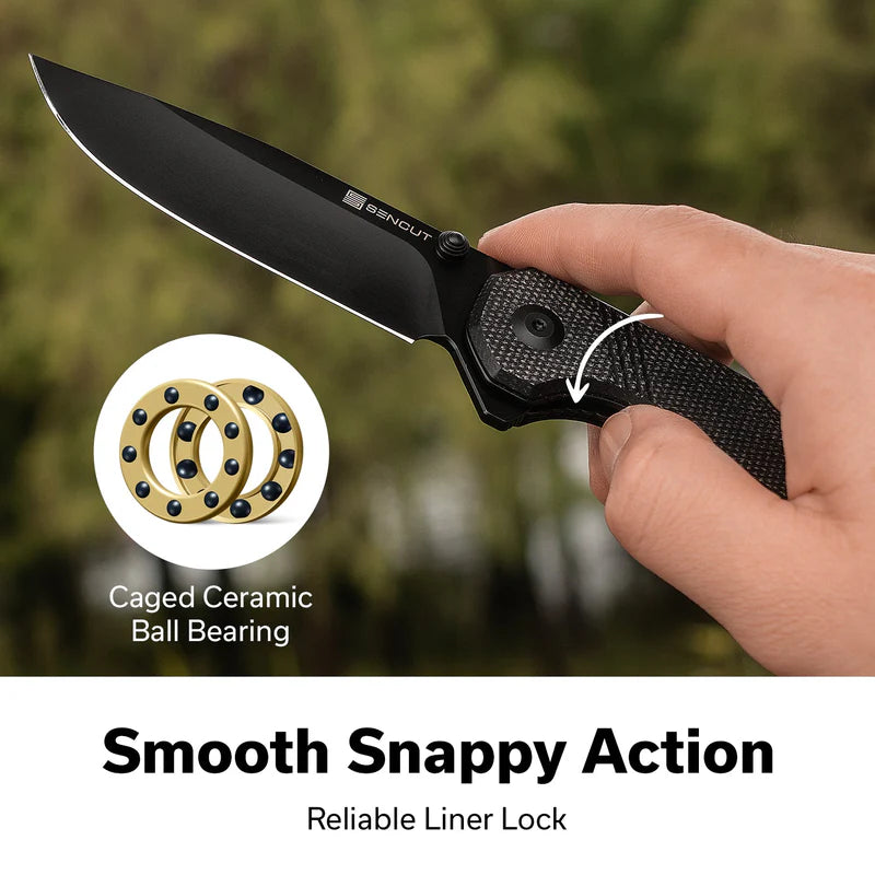 SENCUT Aetheris Black Canvas Micarta Handle Black9Cr18MoV Blade 3.68"