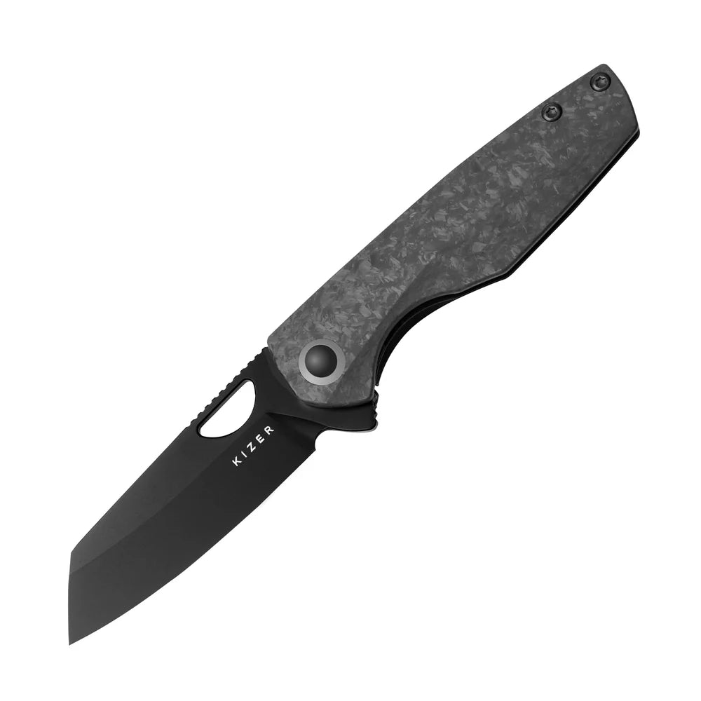 KIZER Sparrow S45VN Blade Marble Carbon Fiber + Titanium Handle 3.25"