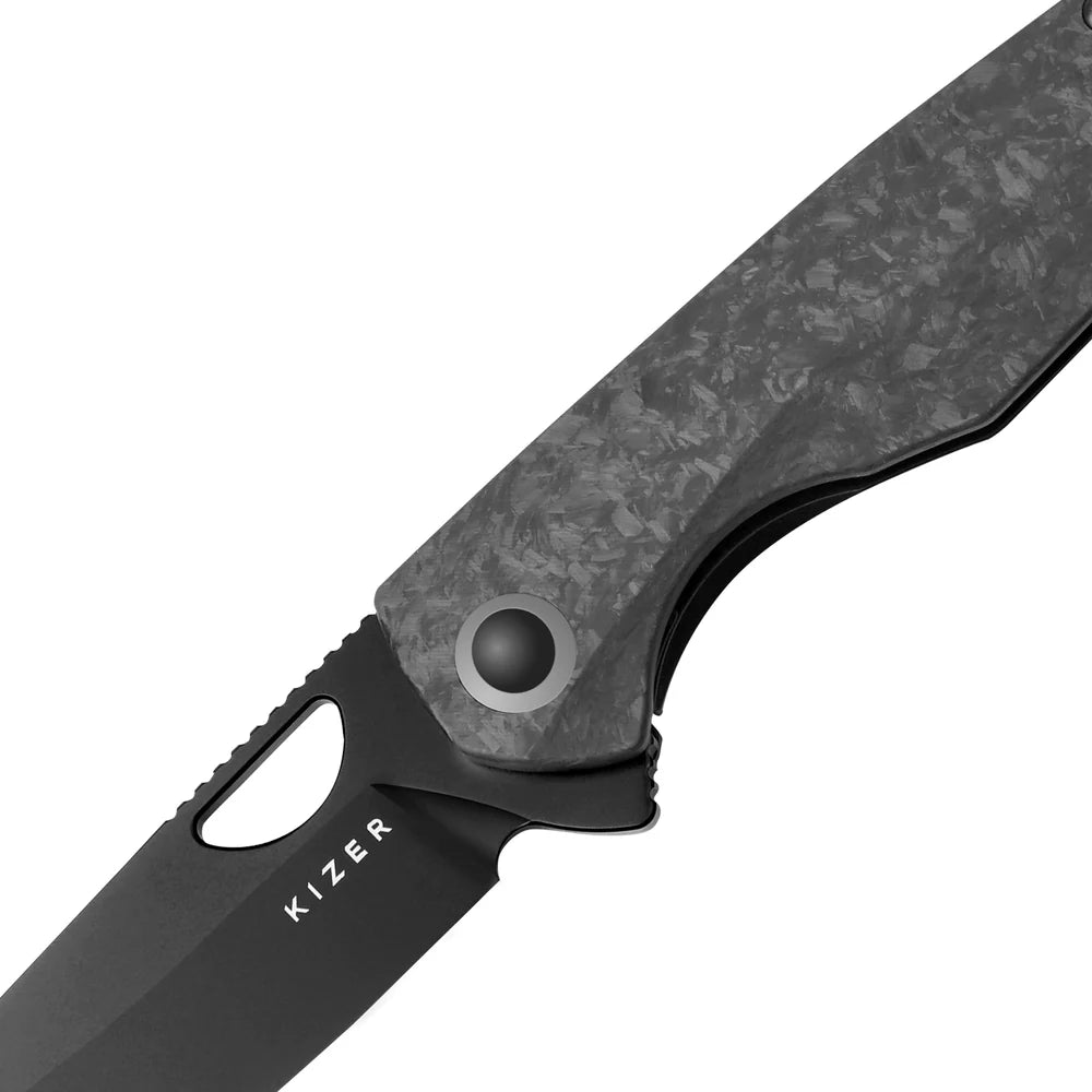 KIZER Sparrow S45VN Blade Marble Carbon Fiber + Titanium Handle 3.25"