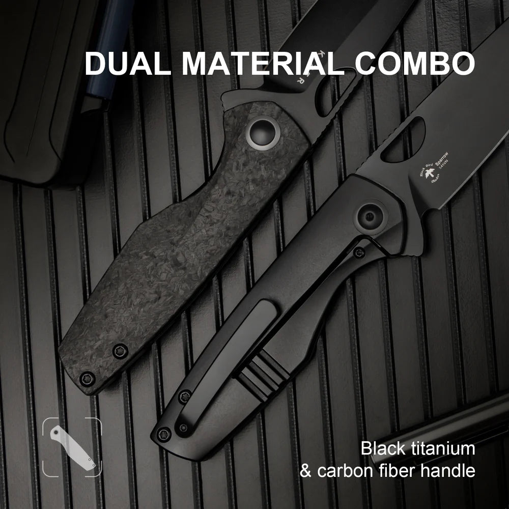 KIZER Sparrow S45VN Blade Marble Carbon Fiber + Titanium Handle 3.25"