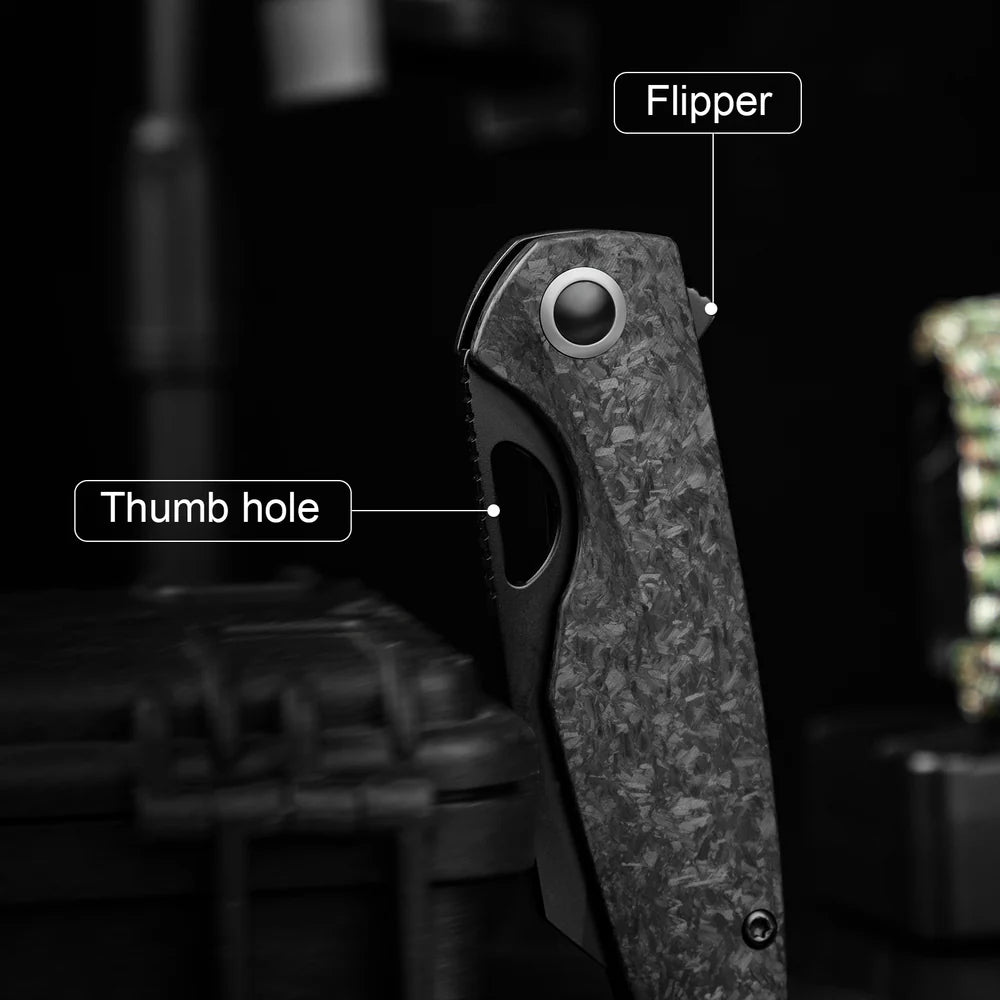 KIZER Sparrow S45VN Blade Marble Carbon Fiber + Titanium Handle 3.25"