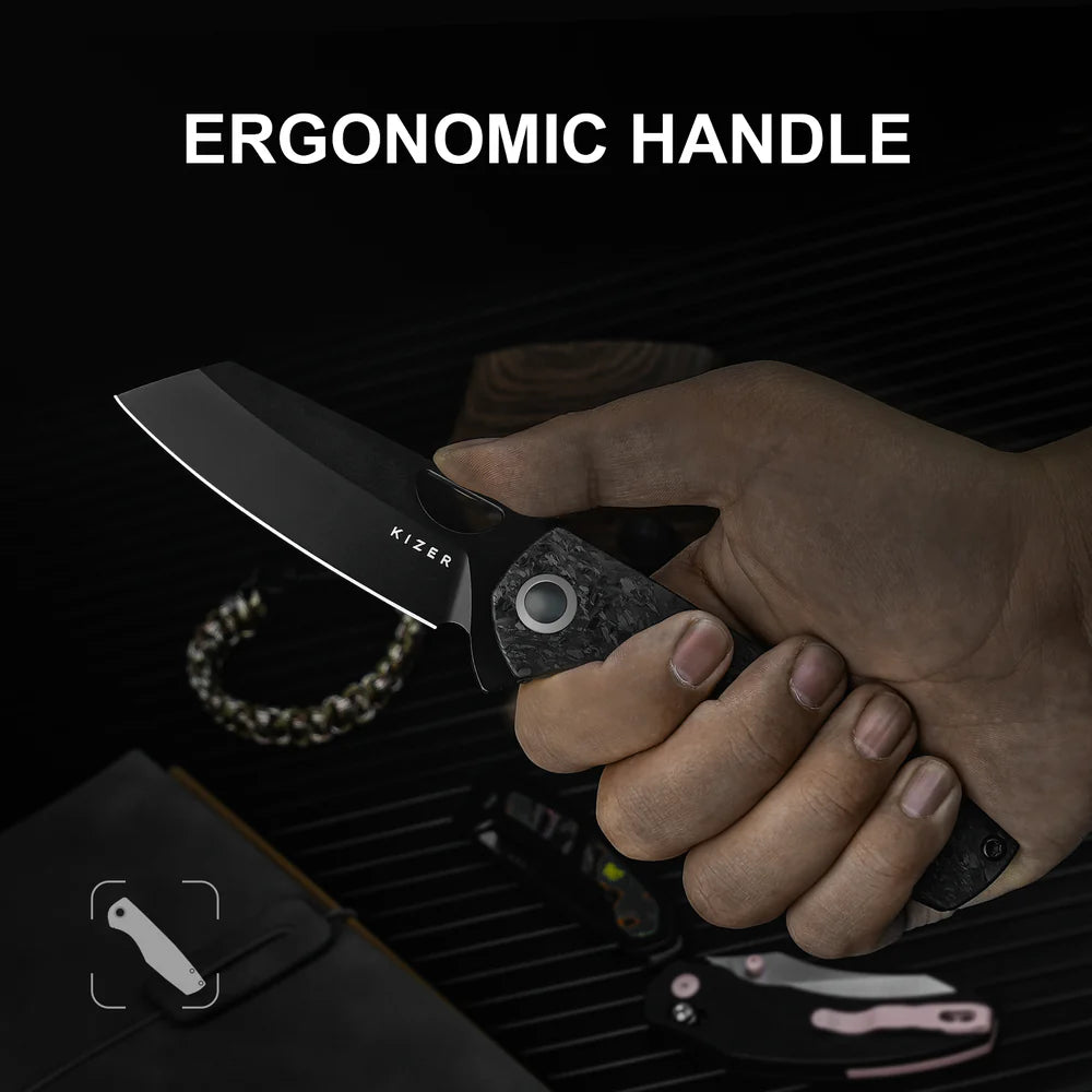 KIZER Sparrow S45VN Blade Marble Carbon Fiber + Titanium Handle 3.25"