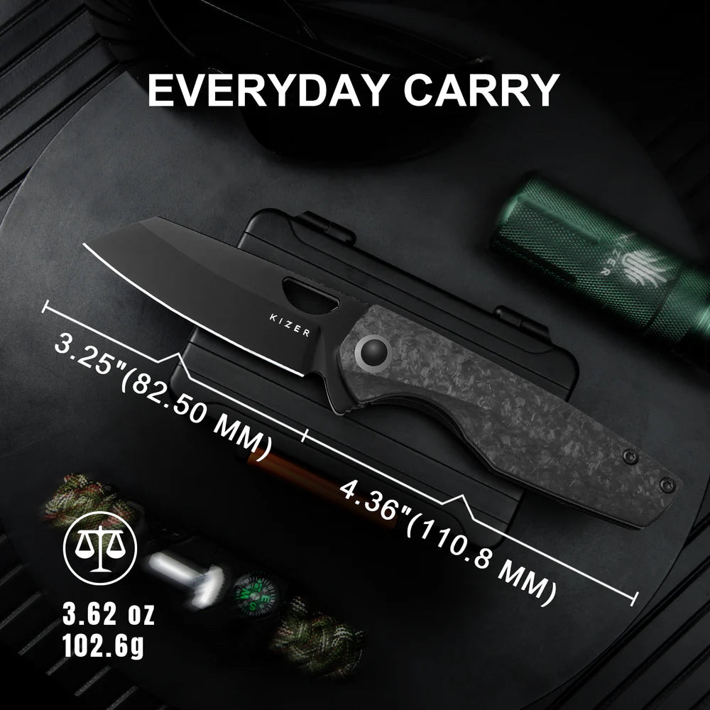 KIZER Sparrow S45VN Blade Marble Carbon Fiber + Titanium Handle 3.25"