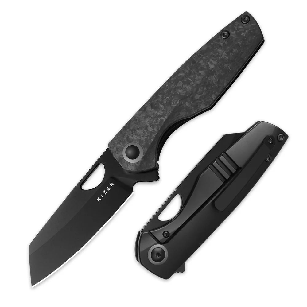 KIZER Sparrow S45VN Blade Marble Carbon Fiber + Titanium Handle 3.25"