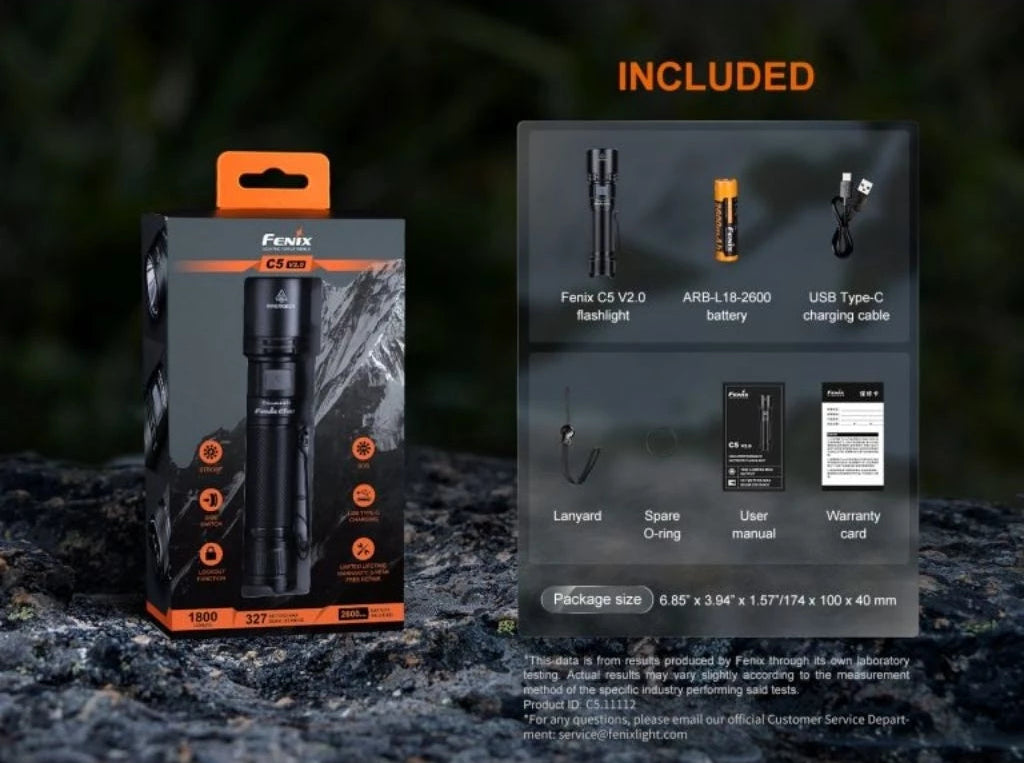 Fenix C5 V2.0 High Performance Outdoor Flashlight 1800 Lumens
