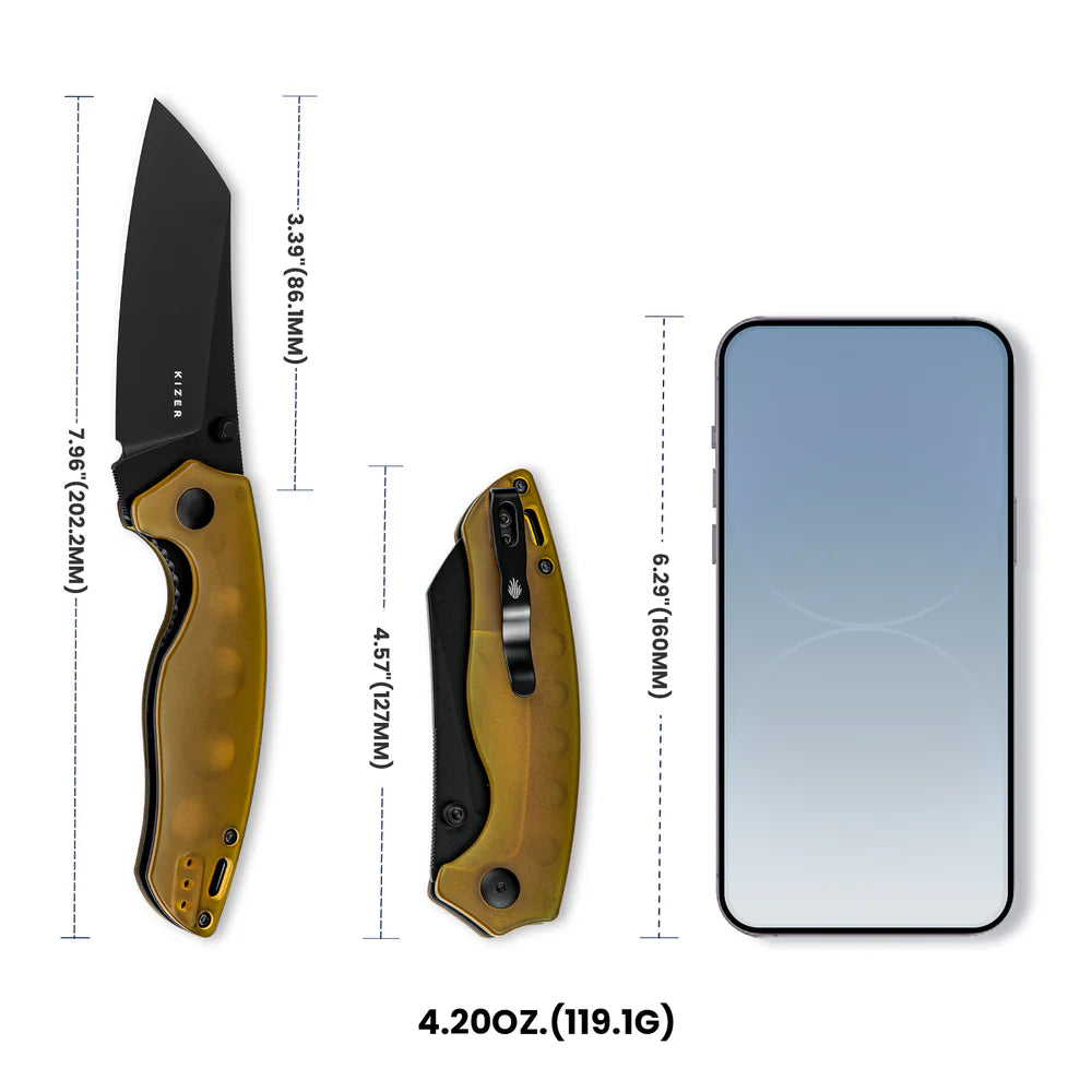 KIZER Towser K 154CM Blade Pei & Steel Liner 3.46"