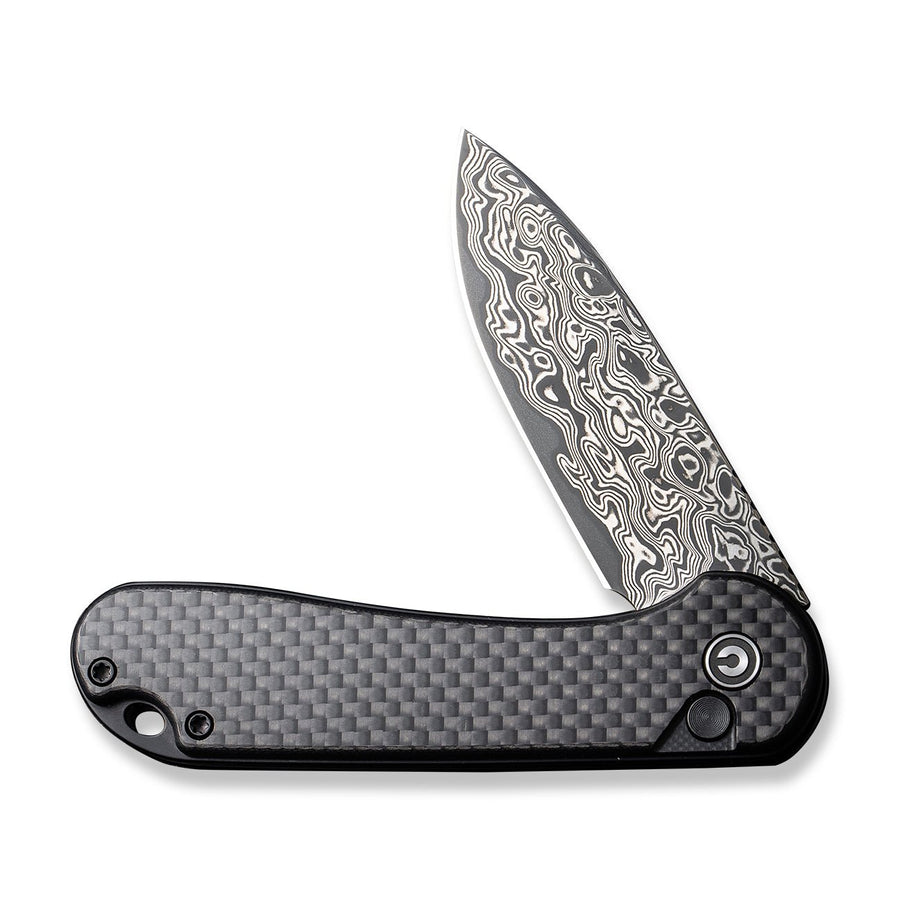 CIVIVI Button Lock Elementum II Pocket Knife Twill Carbon Fiber Overlay On Black G10 Handle