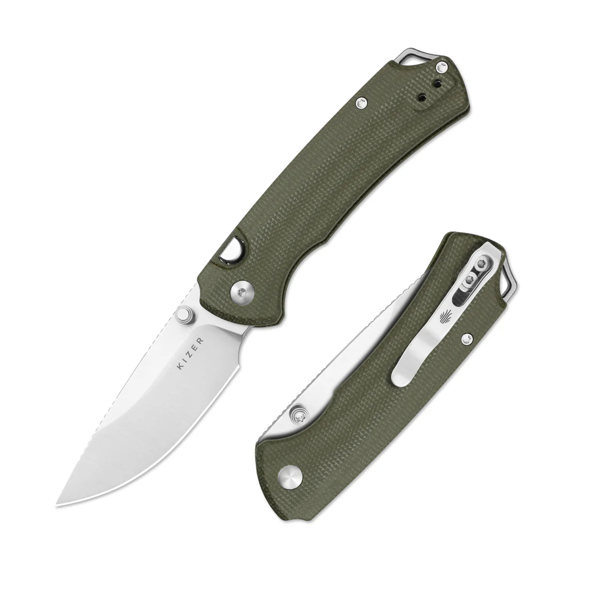 KIZER T1 BD Satin Nitro-V Green Micarta 3.20"