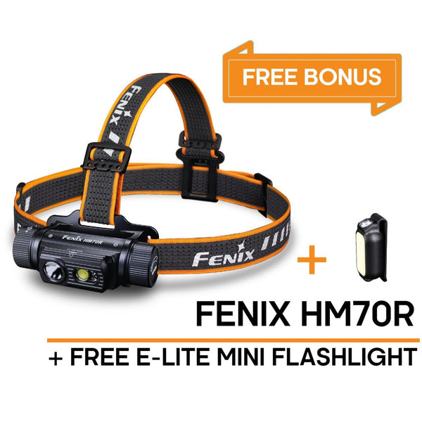 Fenix HM70R Rechargeable Headlamp 1600 Lumens + Free E-LITE Mini Flashlight 150 Lumens