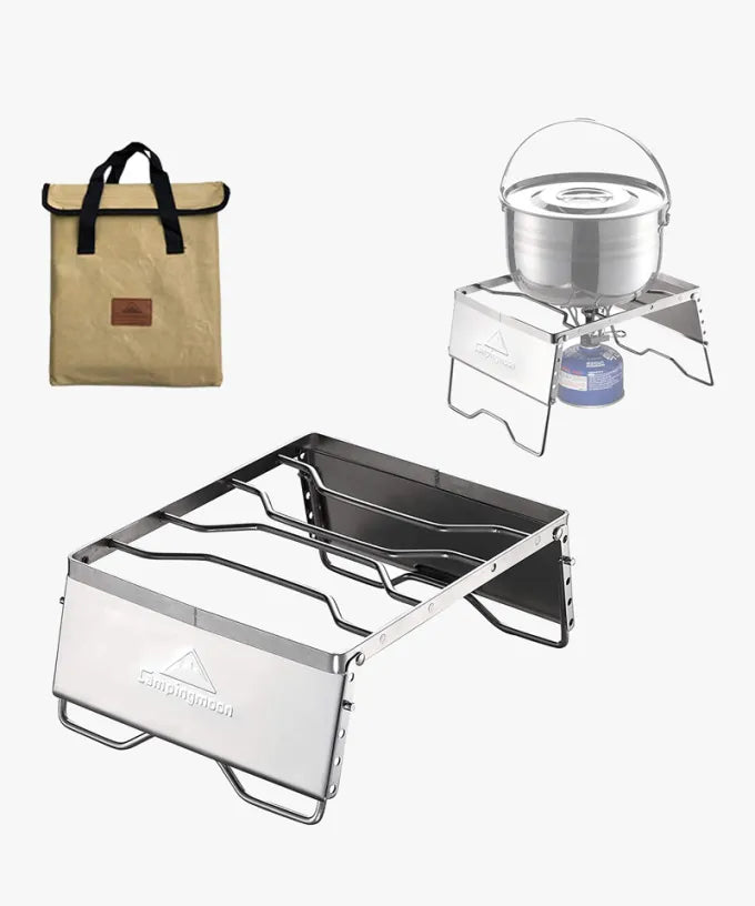 Campingmoon Stainless Steel Portable Campfire Grill w/ Windscreen