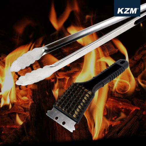 KZM BBQ Tongs and Brush Set