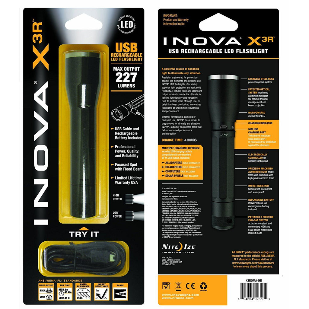 Inova X3R Rechargeable LED Flashlight 227 Lumens - 2 Modes